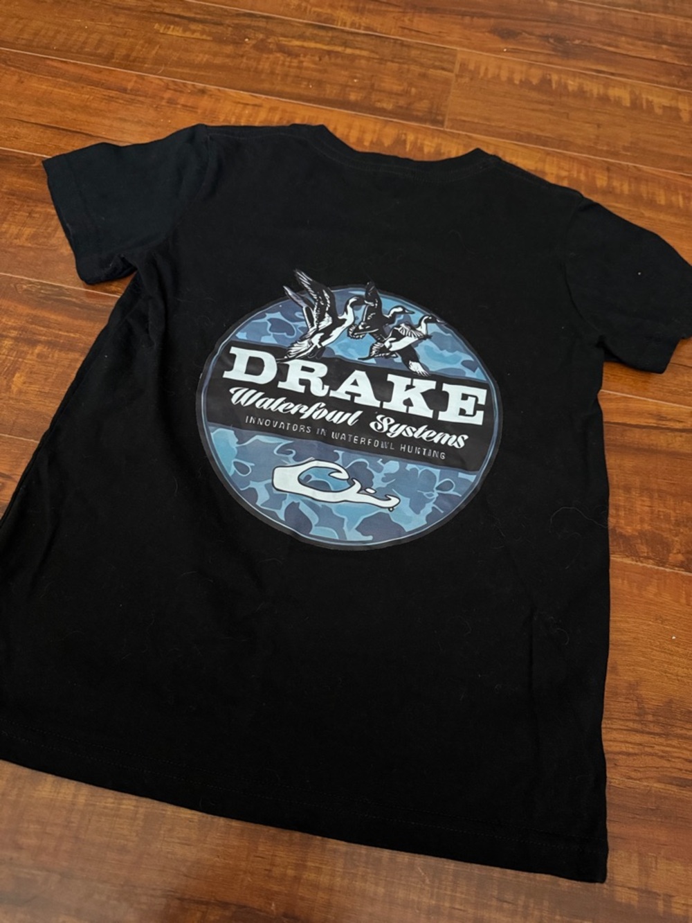 Drake Black Tee with Blue Camo Round Logo